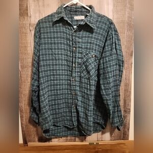 Bugle Boy Company Green Red Black Long Sleeve Button Down Plaid Shirt Medium